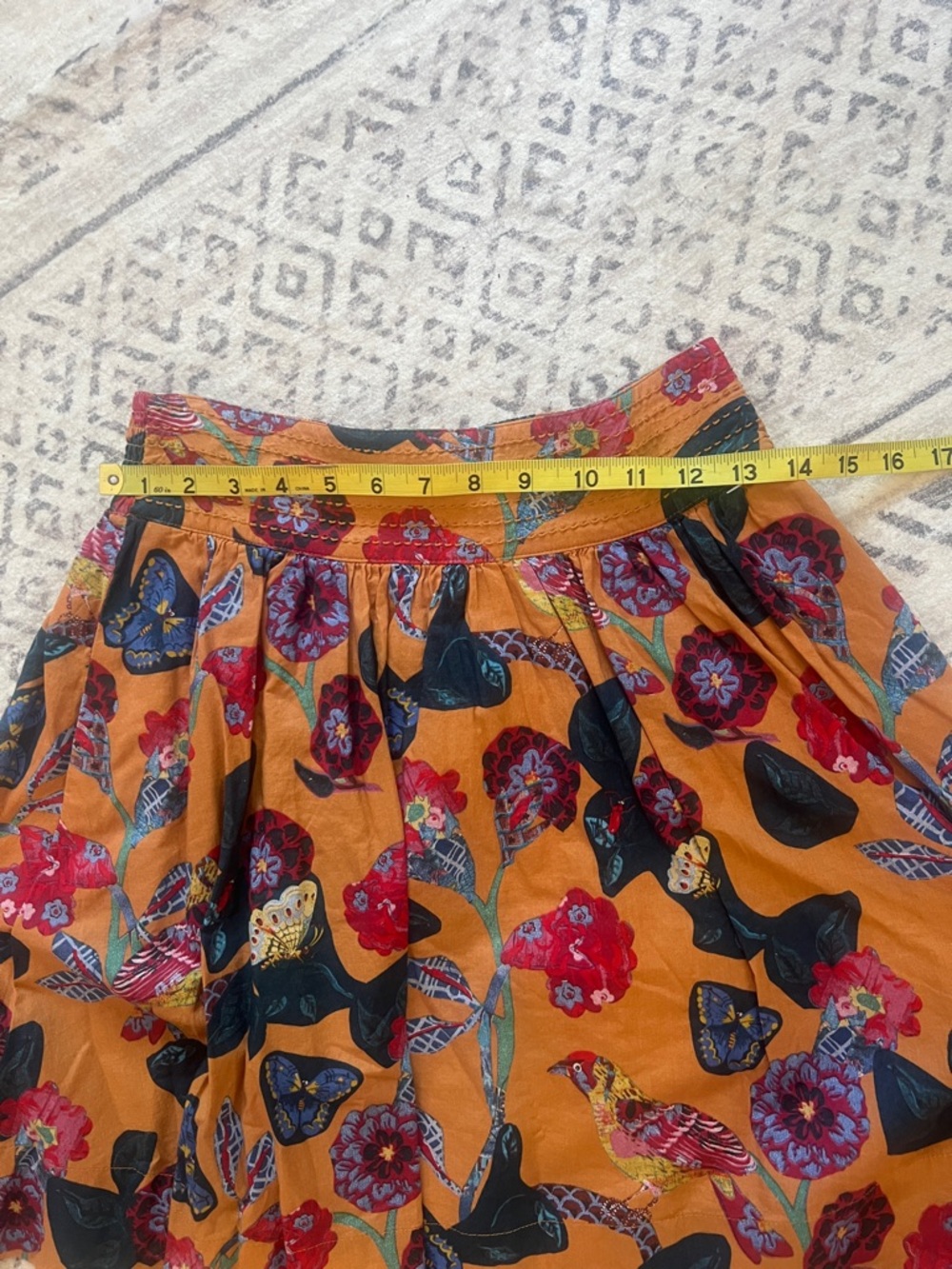 Nathalie du Pasquier Orange Floral A-Line Skirt with Navy Accents - Picture 3 of 7